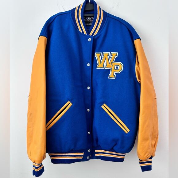 TV Wardrobe - The Goldbergs Blue and Yellow Varsity Jacket Size XL Authenticated - Picture 1 of 9